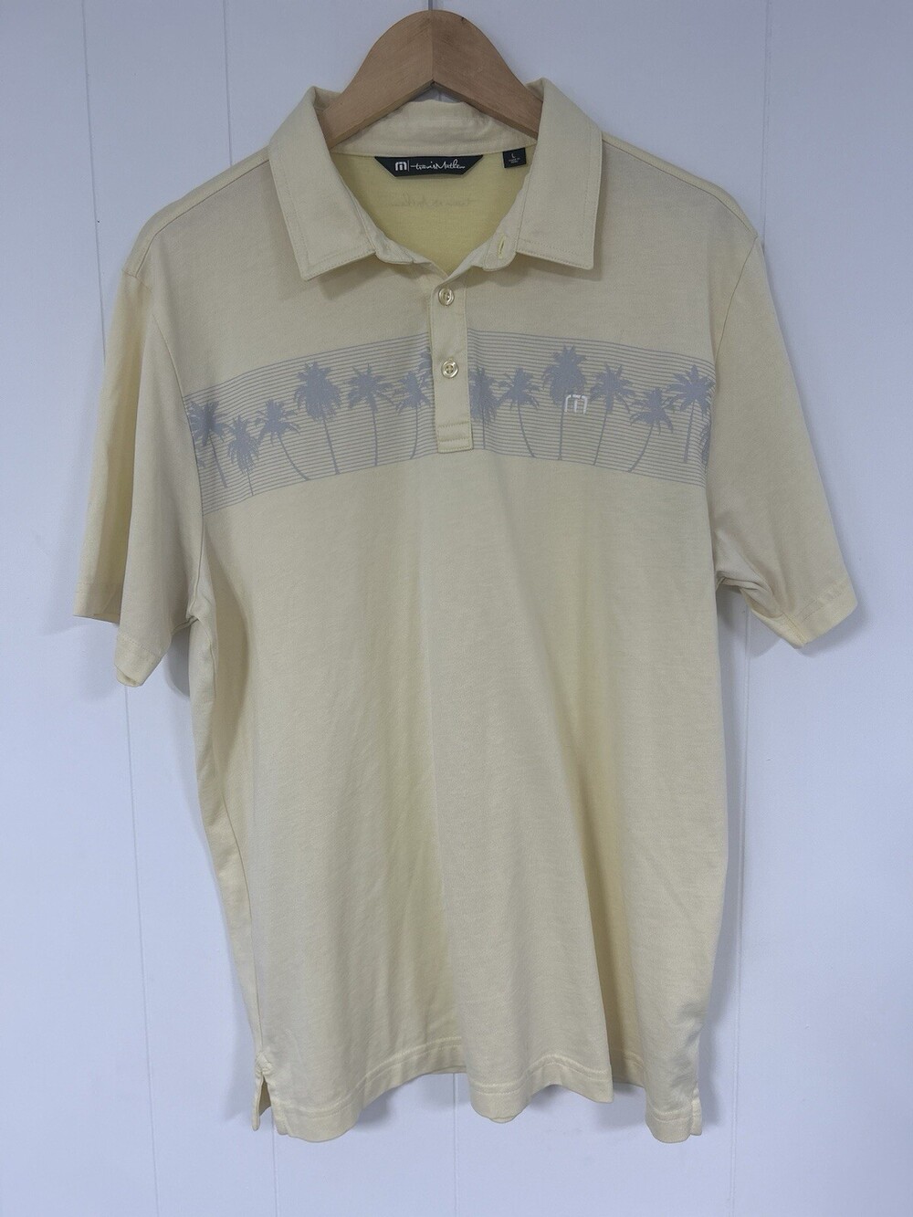 Travis Mathew Polo Shirt Men's Size L Tropical Yellow Palm Tree PIMA Cotton Golf